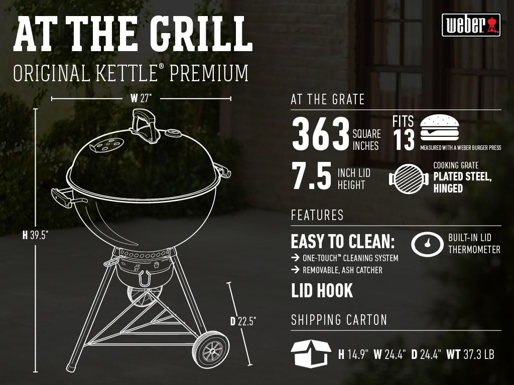 Weber, Asador Original Kettle Premium 22 Negro Adulto Unisex, Negro (Black), Pulgadas Premium
